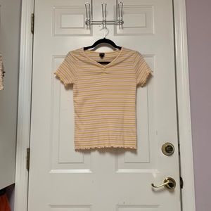 70’s vibe Striped ruffle cap sleeve shirt